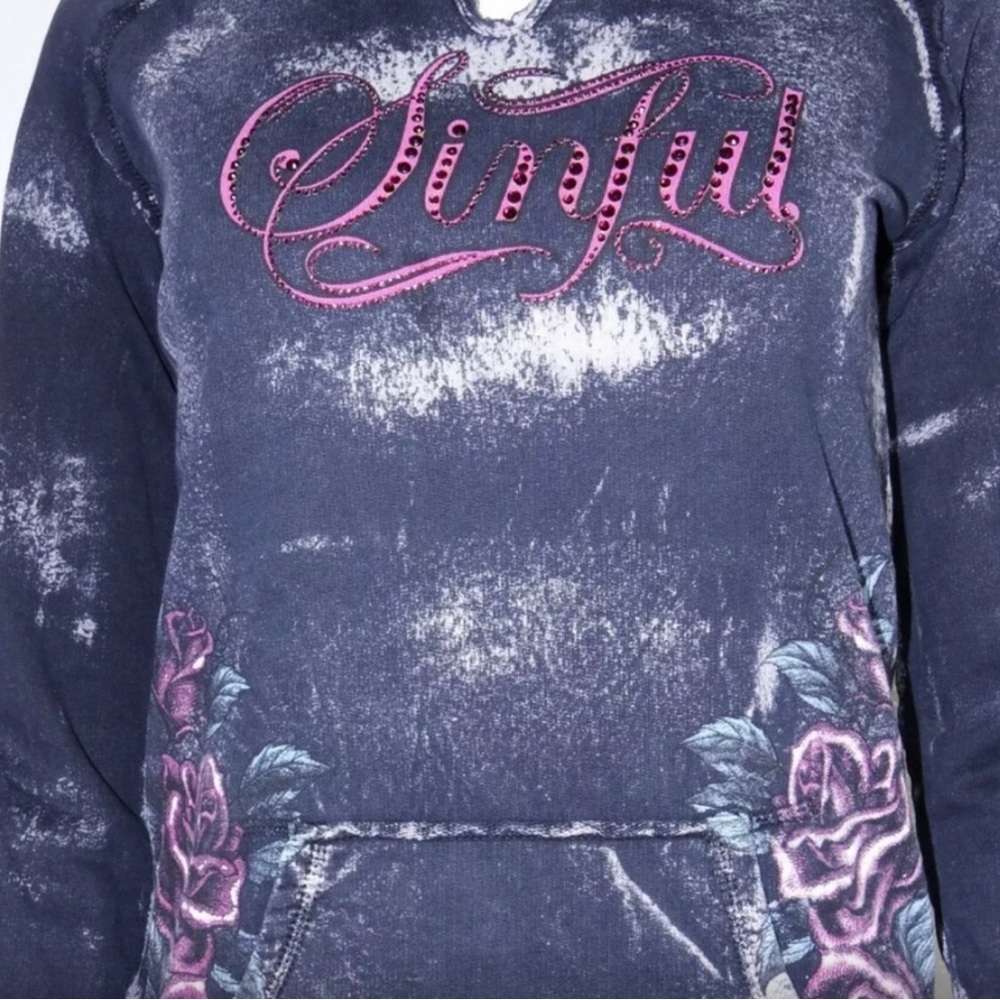 - Sinful Hooded Sweater Roses & Cross Rhinestone M - Picture 5 of 7